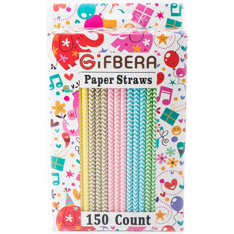 Gifbera Colorful Chevron-Striped Paper Straws