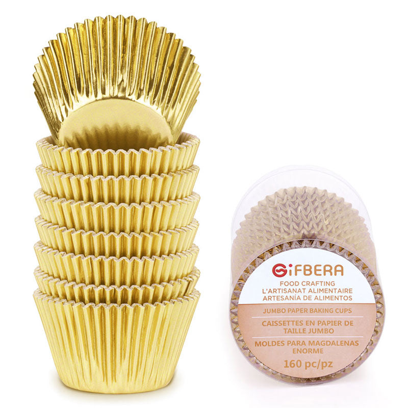 Gifbera Large Jumbo Gold Foil Cupcake Liners 160-Count for Cupcakes