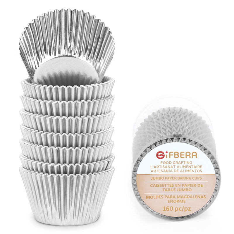 Gifbera Large Jumbo Silver Foil Cupcake Liners 160-Count