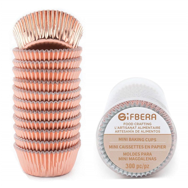 Mini Rose Gold Foil Cupcake Liners Baking Cups, 300-Count
