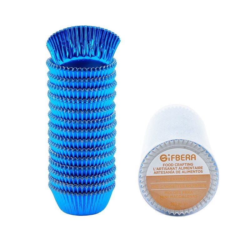 Mini Blue Metallic Foil Cupcake Liners, 300-Count