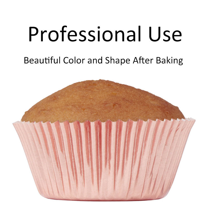Rose Gold Cupcake Liners, Foil Baking Cups (2.75 x 1.5 In, 100 Pack), PACK  - Foods Co.