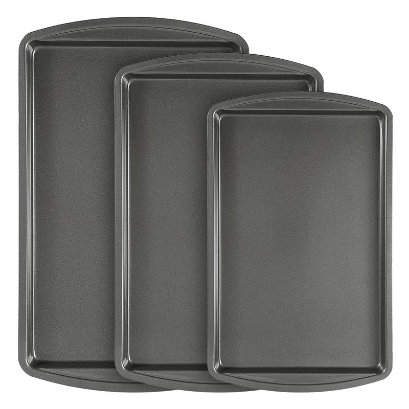 Nonstick Cookie Sheet Pan Set 3-Piece, Double Coating Surface, Gray